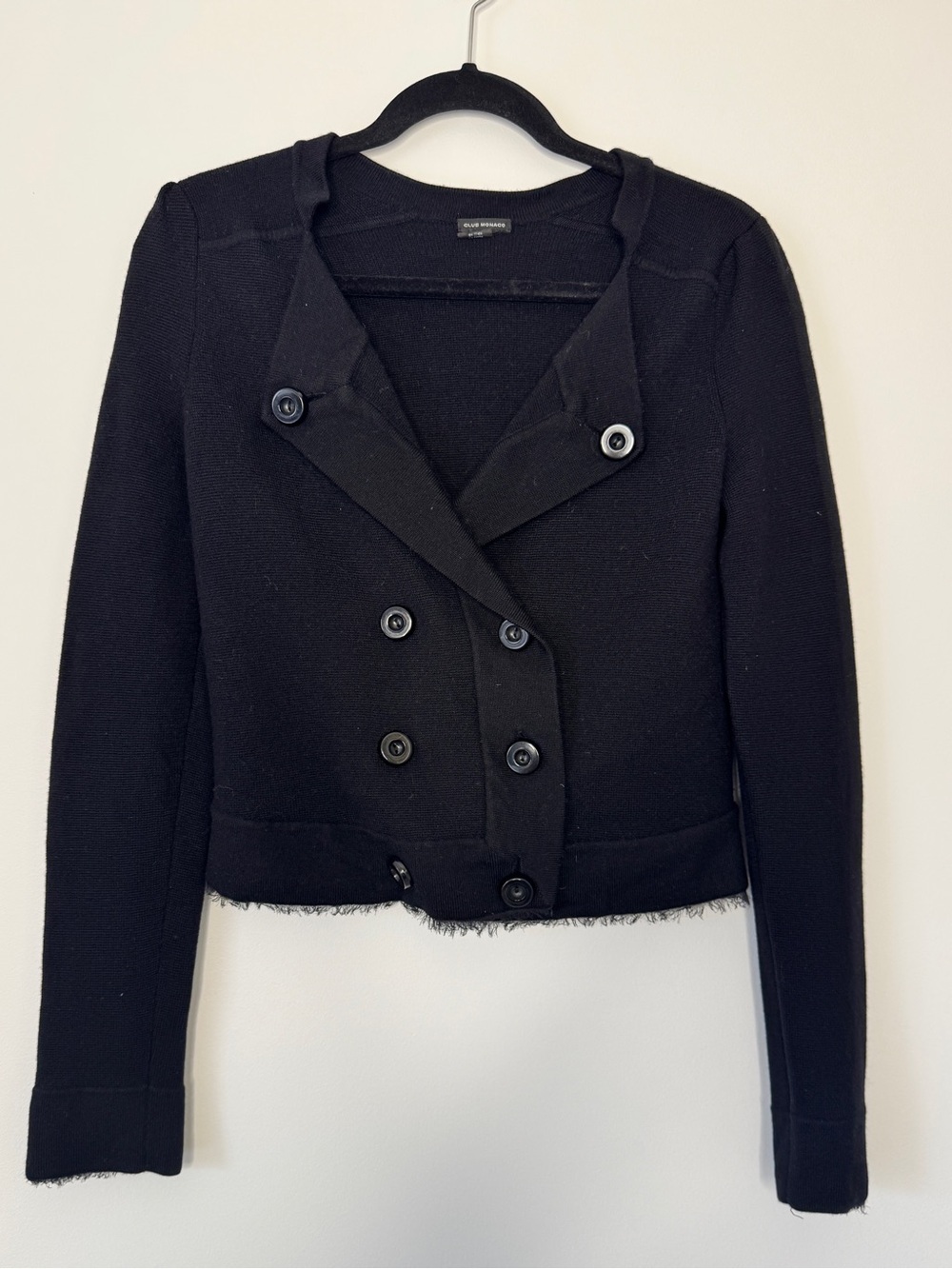 Club Monaco Jacket Double Breasted Button V Neck Sweater Cropped Merino Wool S
